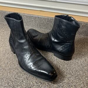 Aldo Ankle Boot Mens EU 44 US 11 Black Leather Studded Zip Up Dress/Casual Italy